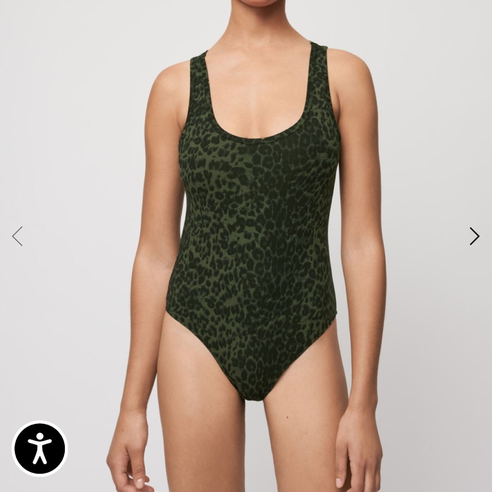 Maje and Varley Tallulah All In One Green Leopard Bodysuit - Picture 5 of 8